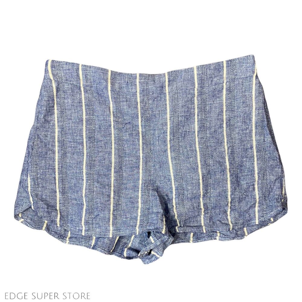 Alice + Olivia Blue White Striped Linen Cotton Seersucker Chino Shorts Size 2